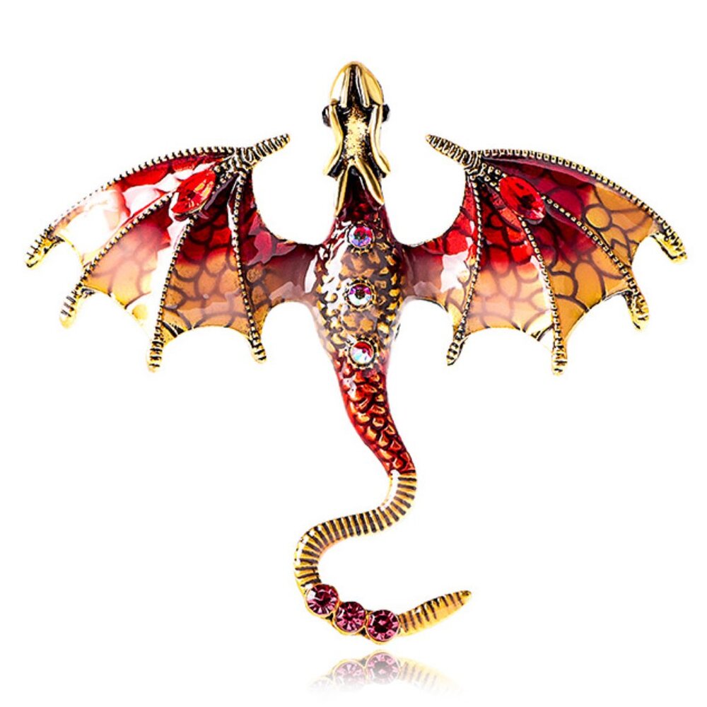 Red Dragon Brooch Pin – Gold & Red Toned Fashion Jewelry Statement Pin
